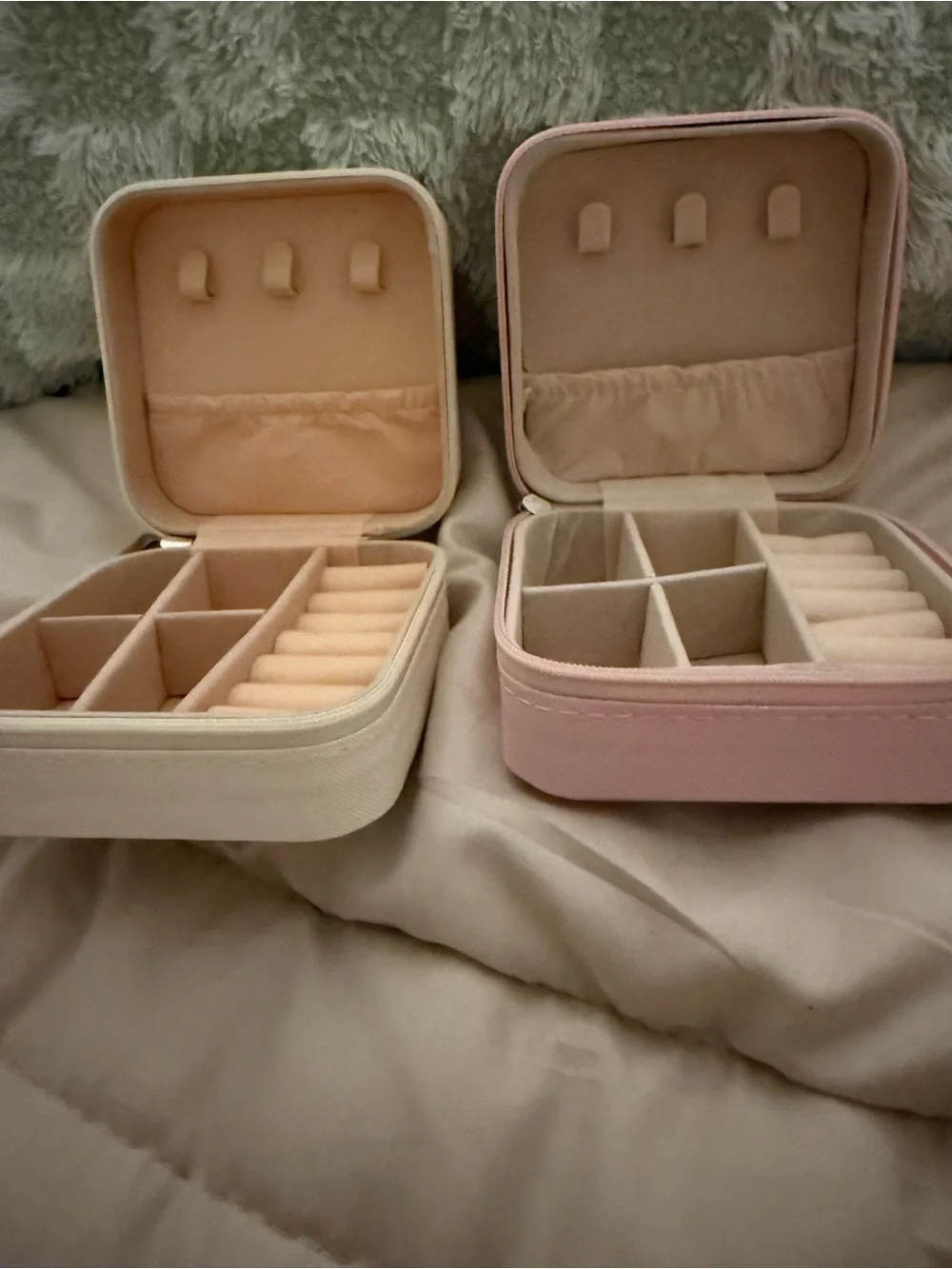 Compact Travel Jewelry Organizer Case in Pink and Cream